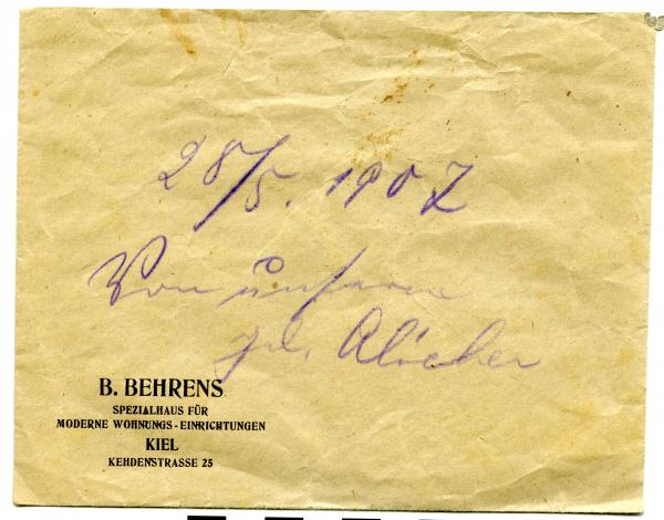 LOCKET OF HAIR, ‘B. BEHRENS’, in envelope