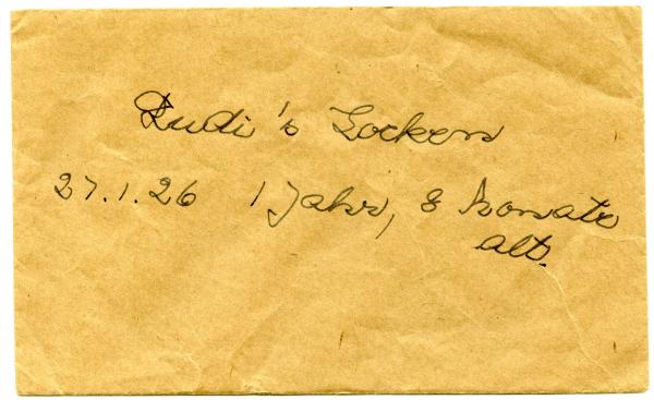 LOCKET OF HAIR, ‘Rudi’s Locken/27.1.26’, in envelope x2