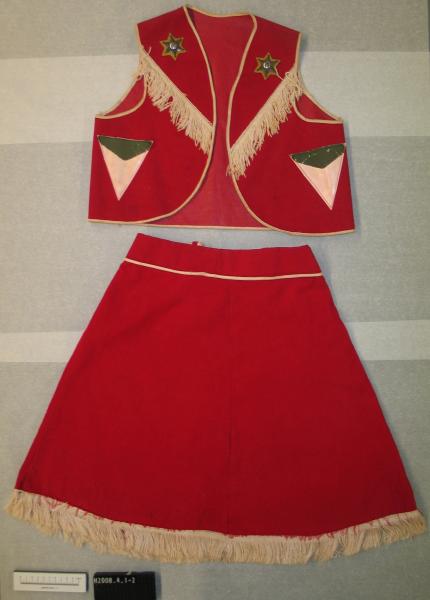 COWGIRL COSTUME, Red corduroy, waistcoat & skirt