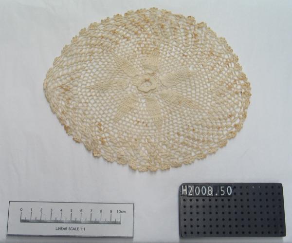 DOILY, Mishapen round, cream hand-crocheted cotton