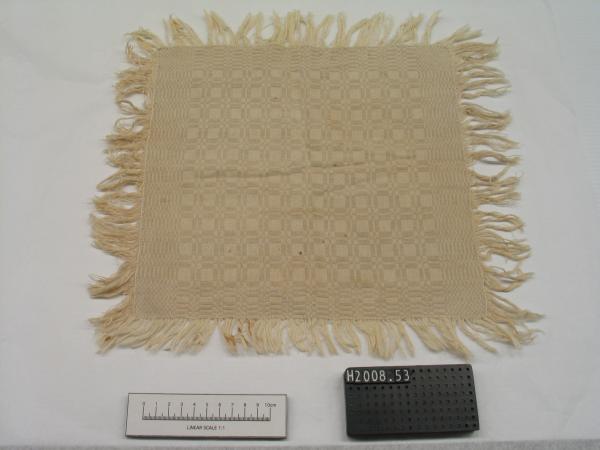 TABLE MAT, rectangular, cream, woven, self-patterned cotton & silk?, with fringe