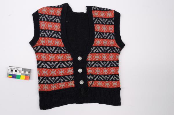 VEST, blue, red, grey, woollen, knitted.