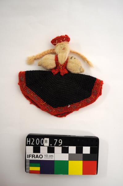 DOLL, woollen, hand-made, Latvian, small traditional, black-skirted