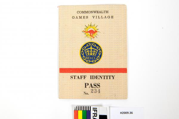 STAFF IDENTITY PASS, Games Village, No. 234, VIIth British Empire & Commonwealth Games, Perth, 1962