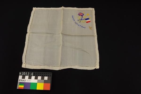 HANDKERCHIEF, Embroidered WWI Souvenir, 'HAPPY CHRISTMAS'