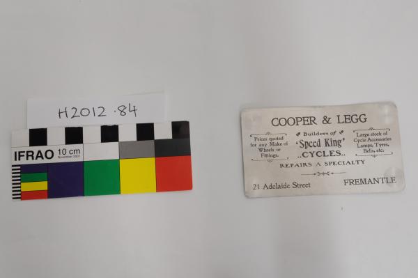 BUSINESS CARD, Aluminium, 1905 calender, ‘COOPER & LEGG’