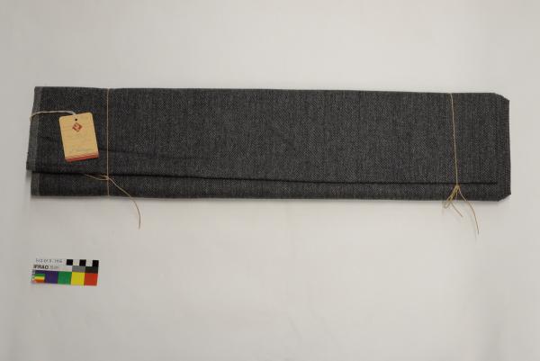 BOLT OF FABRIC, wool, grey, diagonal weave/pattern stripes, tied with string
