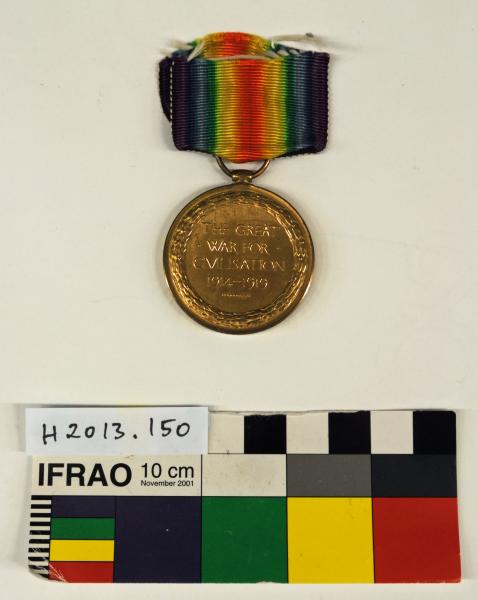 MEDAL, VICTORY MEDAL, WWI. Rim stamped ‘4810 CPL. W. HARWOOD. 51-BN. A.I.F.’, 1919
