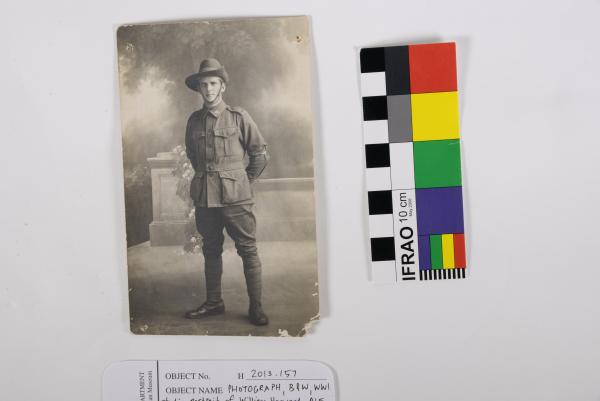 PHOTOGRAPH, B&W, full WWI studio portrait of William Harwood, 51st Battalion AIF, March 1916.