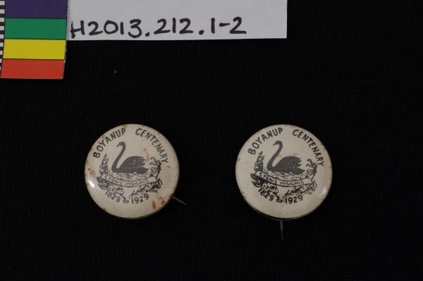 BADGES, x2, Boyanup Centenary, 1929