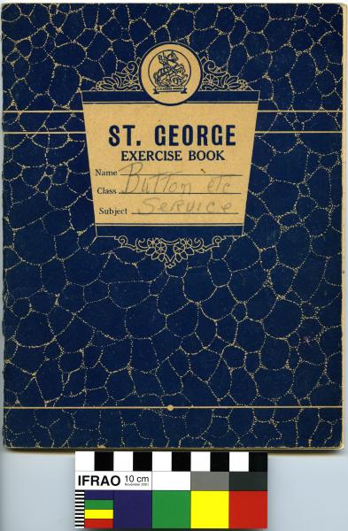 EXERCISE BOOK, Hazel Nash sewing orders, with newspaper article, 1956-59