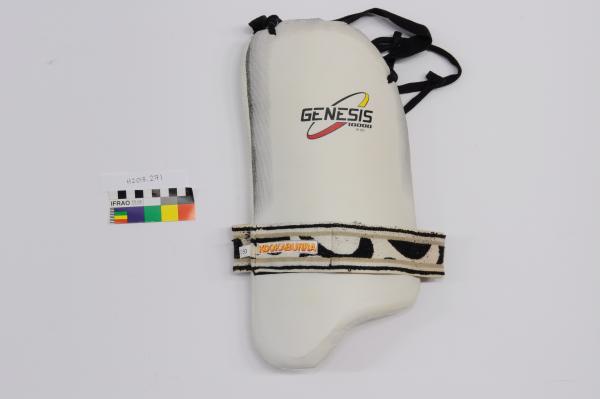 CRICKET THIGH PAD, right thigh, white, with velcro and black strap,  ‘KOOKABURRA’, Mike Hussey
