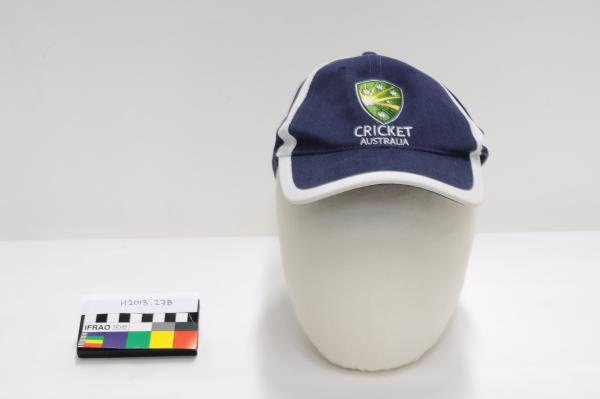 CAP, blue and white, adjustable velcro back, ‘Fila’, ‘CRICKET AUSTRALIA’, Mike Hussey