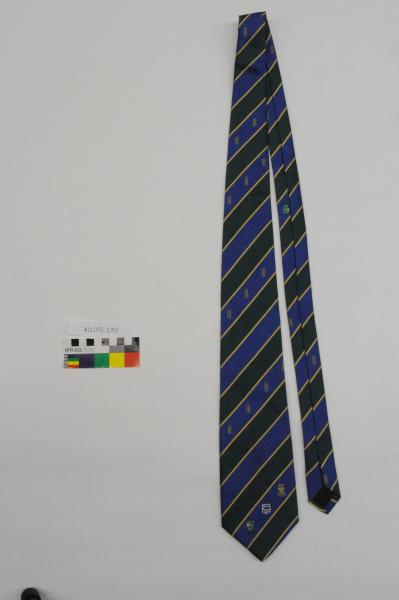 TIE, blue, green and yellow striped, silk, ‘Cricket Australia’, Mike Hussey