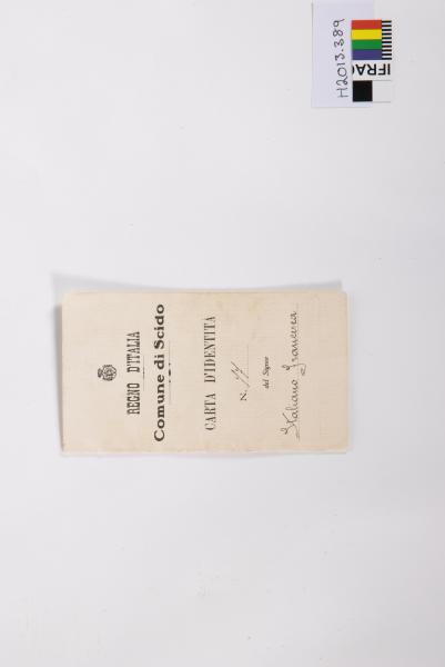 IDENTITY CARD, Italian, 'REGNO D'ITALIA / Comune di Scido/ CARTA D'IDENTITA/ N.'77'/ del Signor/ 'Italiano Francesca', 1928