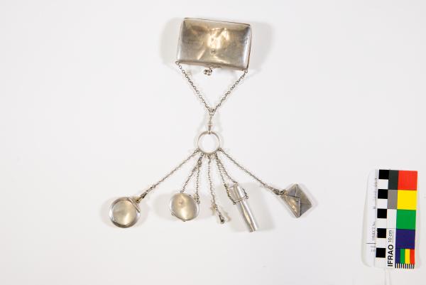 CHATELAINE, Birmingham Silver with six attachments