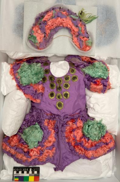 COSTUME, with HEADPIECE, dance, pantsuit, mauve, green and pink
