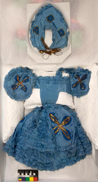 COSTUME, with CAP, dance, blue and gold floral silk