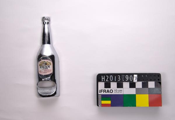 BOTTLE OPENER, metal, bottle shaped, 'SWAN/ LAGER'