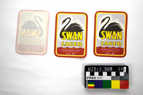 BEER LABELS, x3, large, rectangular, 'SWAN/ LAGER', Swan Brewery, 26 FL OZ