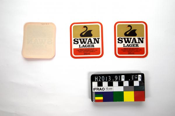 BEER LABELS, x3, small, square, 'SWAN/ LAGER', Swan Brewery, 370ml