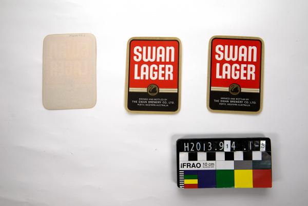 BEER LABELS, x3, small, rectangular, 'SWAN/ LAGER/ AUSTRALIAN BEER', Swan Brewery