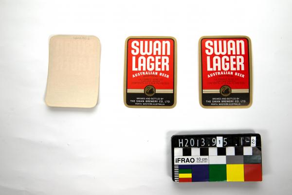 BEER LABELS, x3, small, rectangular, 'SWAN/ LAGER/ AUSTRALIAN BEER', 'Imported by/ LA FRANCE WINE CO.', Swan Brewery