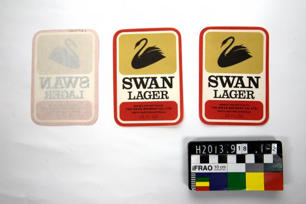 BEER LABELS, x3, large, rectangular, 'SWAN/ LAGER', Swan Brewery, 26 FL OZ