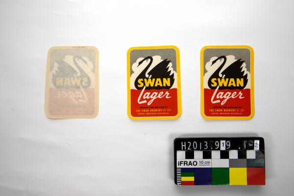 BEER LABELS, x3, small, rectangular, 'SWAN/ LAGER', Swan Brewery