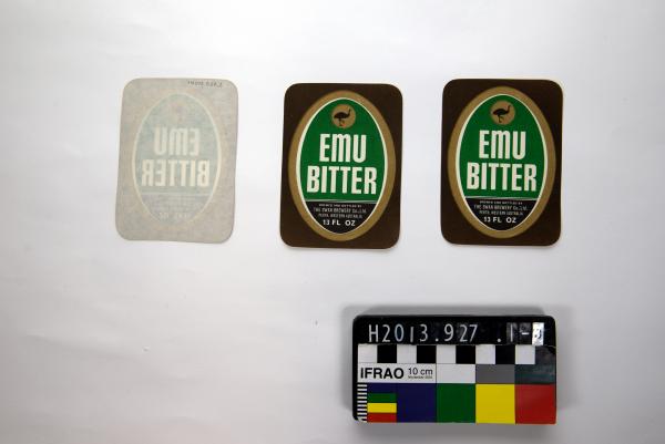 BEER LABELS, x3, small, rectangular, 'EMU/ BITTER', Swan Brewery, 13 FL OZ