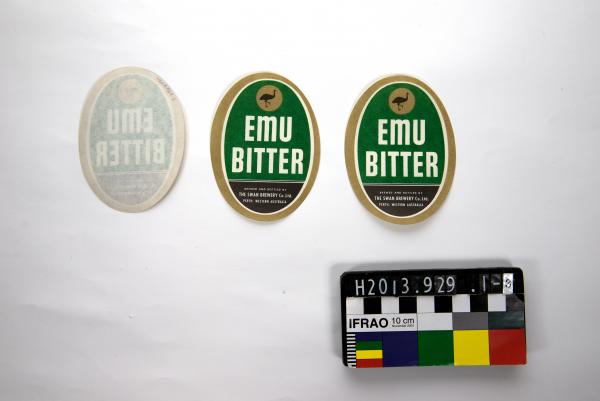 BEER LABELS, x3, small, oval, 'EMU/ BITTER', Swan Brewery
