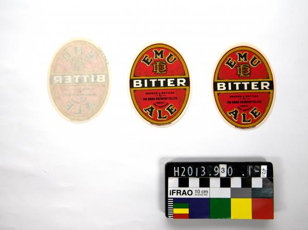 BEER LABELS, x3, small, oval, 'EMU/ BITTER/ ALE', Swan Brewery