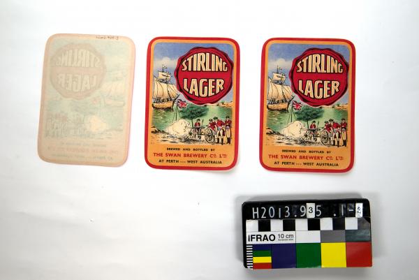 BEER LABELS, x3, large, rectangular, 'STIRLING/ LAGER'