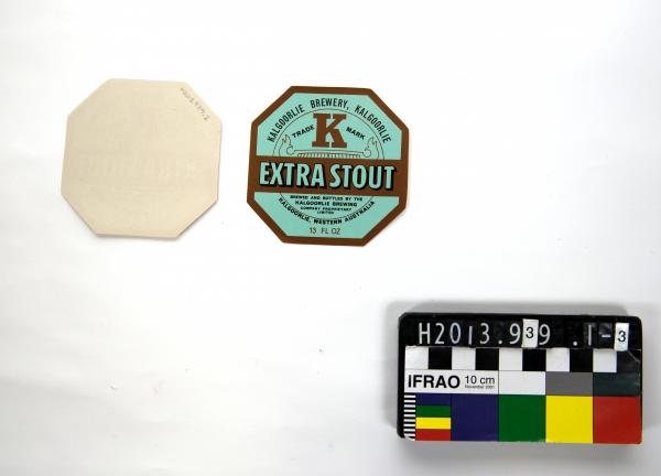 BEER LABELS, x3, small, octagonal, '[K]/ EXTRA STOUT', Kalgoorlie Brewing, 13 FL OZ