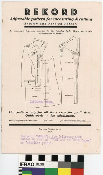 TAILOR’S ADJUSTABLE PATTERN, cardboard, commercial manufacture, ‘REKORD’