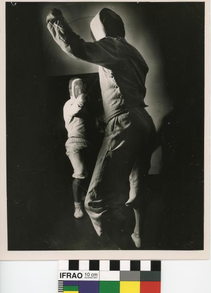 PHOTOGRAPH, b&w, fencing, Mick Mandible & Ron Newick, 1955