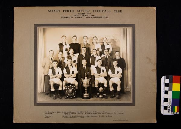 PHOTOGRAPH, b&w, mounted, North Perth Soccer Football Club, First League Team, 1947
