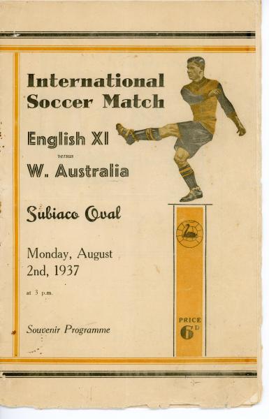 PROGRAMME, International Soccer, Eng vs WA, 1937, Subiaco