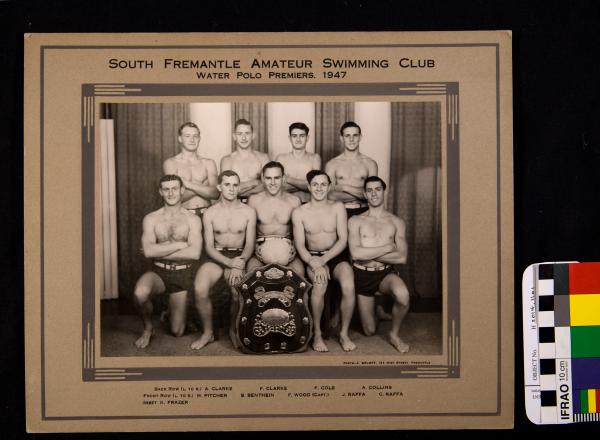 PHOTOGRAPH, b&w, ‘SOUTH FREMANTLE AMATEUR SWIMMING CLUB/ WATER POLO PREMIERS, 1947’