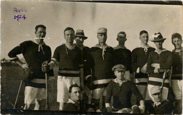 PHOTOGRAPH, Kodak postcard, b&w, group portrait, men's lacrosse team, Perth 1924