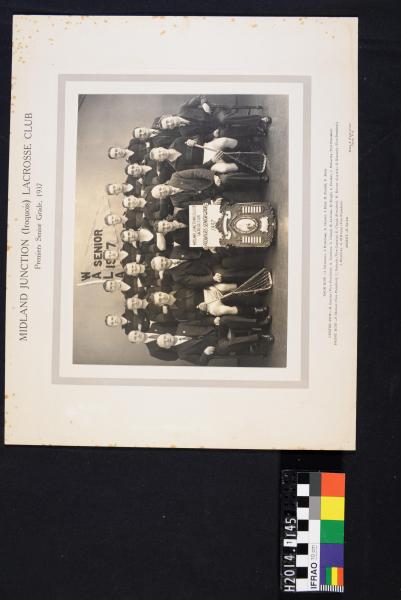 PHOTOGRAPH, b&w, mounted, group portrait, 'Midland Junction (Iroquois) Lacrosse Club/Premiers Senior Grade 1937'