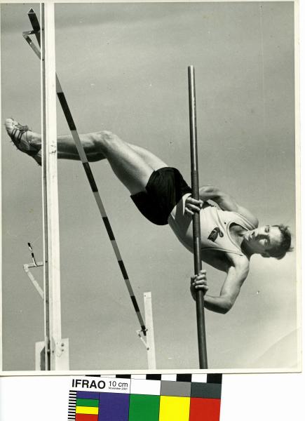 PHOTOGRAPH, b&w, athletics, pole vault, W.A. state, Trevor Bickle