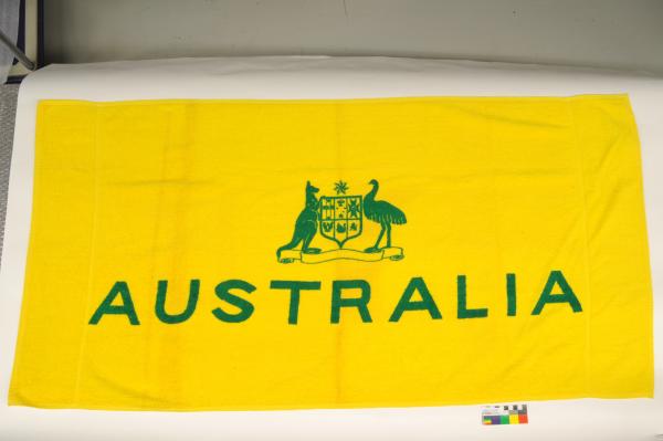 TOWEL, basketball, yellow, Australian coat of arms, Arthur McRobbie