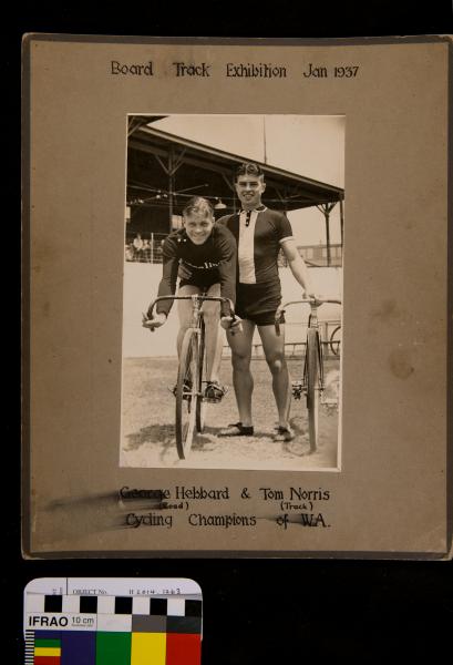 PHOTOGRAPH, b&w, mounted, cycling, George Hebbard & Tom Norris, 1937