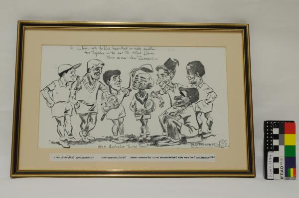 CARTOON, framed, tennis, Australian Davis Cup Team, 1953, Jim Russell