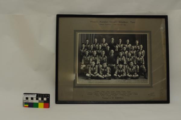 PHOTOGRAPH, framed, b&w, WA Interstate Schoolboys Football Team, Hobart Carnival, 1939