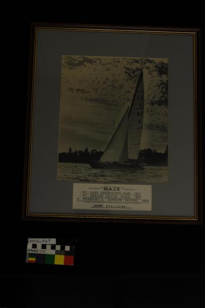 PHOTOGRAPH, framed, b&w, 'Haze' yacht, 1957-1958