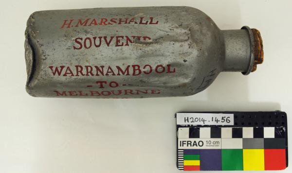 WATER BOTTLE, cycling, metal, Warrnambool to Melbourne road race, H. Marshall, 1929