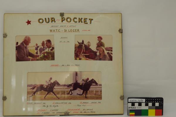 PHOTOGRAPH, framed, horse racing, ‘OUR POCKET/ W.A.T.C./ St LEGER’, Frank Moore