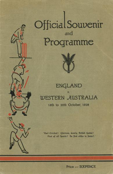 PROGRAMME, cricket, England v Western Australia, 1928